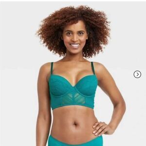 NWT Lightly Lined Demi Coverage Long Line Bra Teal Color From Auden- 34DD